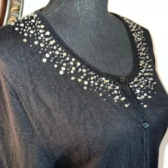 Garnet Hill Women’s Black Silk Cashmere Blend Sequin Collar Cardigan Large - Picture 3 of 13